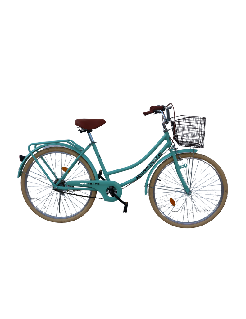 Infinite Bicicleta Urbana R26 Vintage Turismo Verde Pastel con Canasta IF-A2